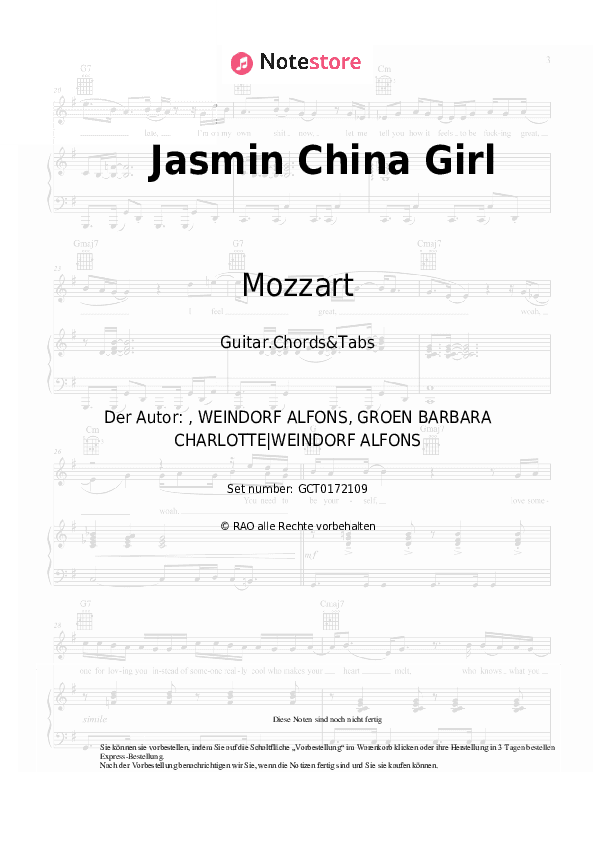 Akkorde Mozzart - Jasmin China Girl - Gitarren.Akkorde&Tabas