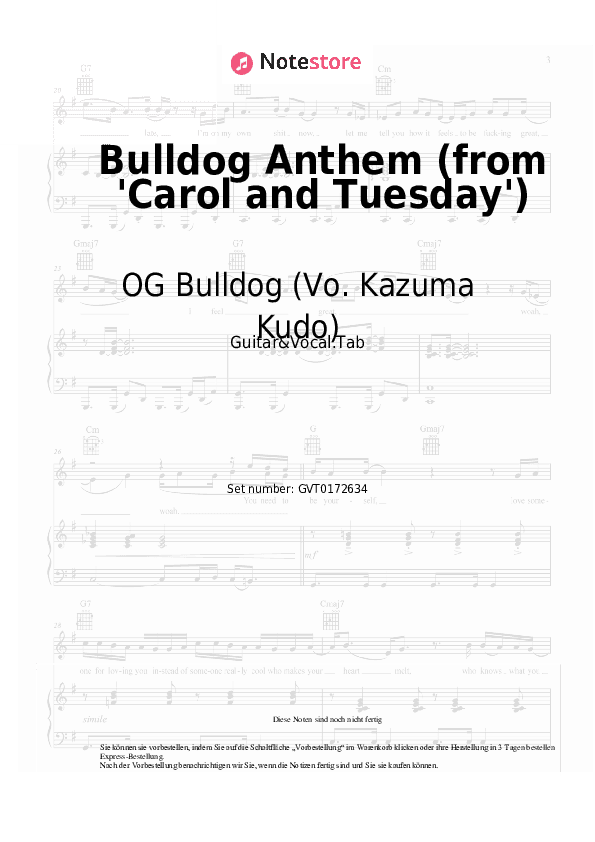 Akkorde und Gesang OG Bulldog (Vo. Kazuma Kudo), YUC'e - Bulldog Anthem (from 'Carol and Tuesday') - Gitarre&Gesang.Tabs