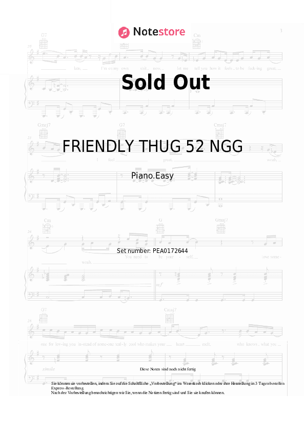 Einfache Noten FRIENDLY THUG 52 NGG, Kizaru - Sold Out - Klavier.Einfach