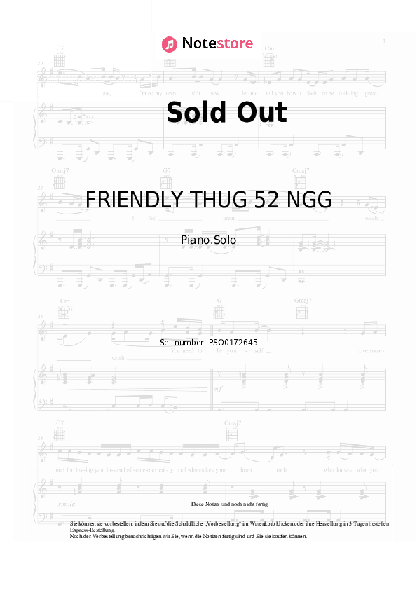 Noten FRIENDLY THUG 52 NGG, Kizaru - Sold Out - Klavier.Solo