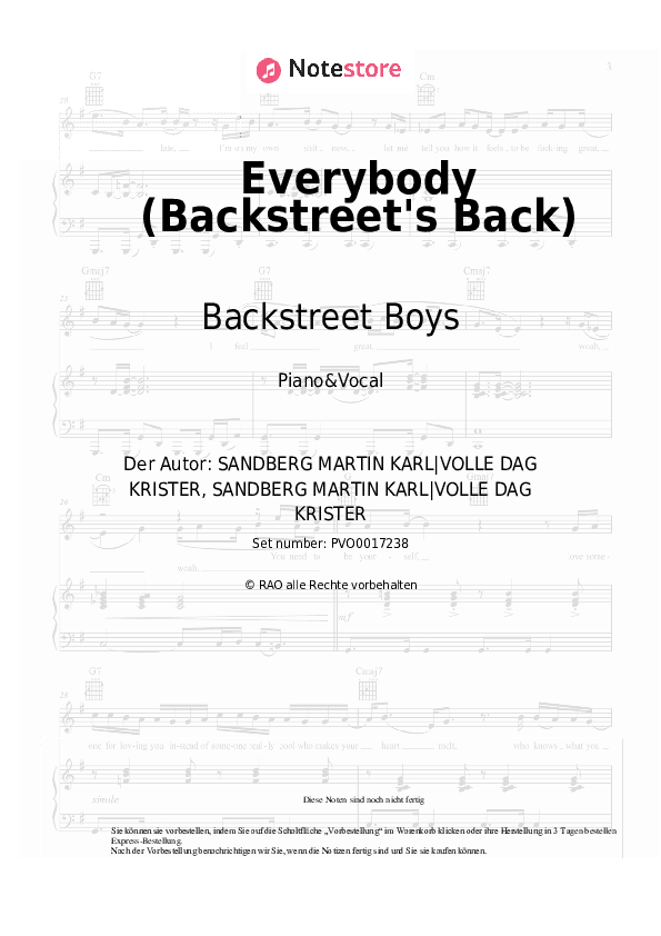 Noten mit Gesang Backstreet Boys - Everybody (Backstreet's Back) - Klavier&Gesang