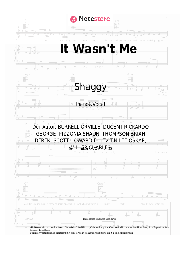 Noten mit Gesang Shaggy - It Wasn't Me - Klavier&Gesang