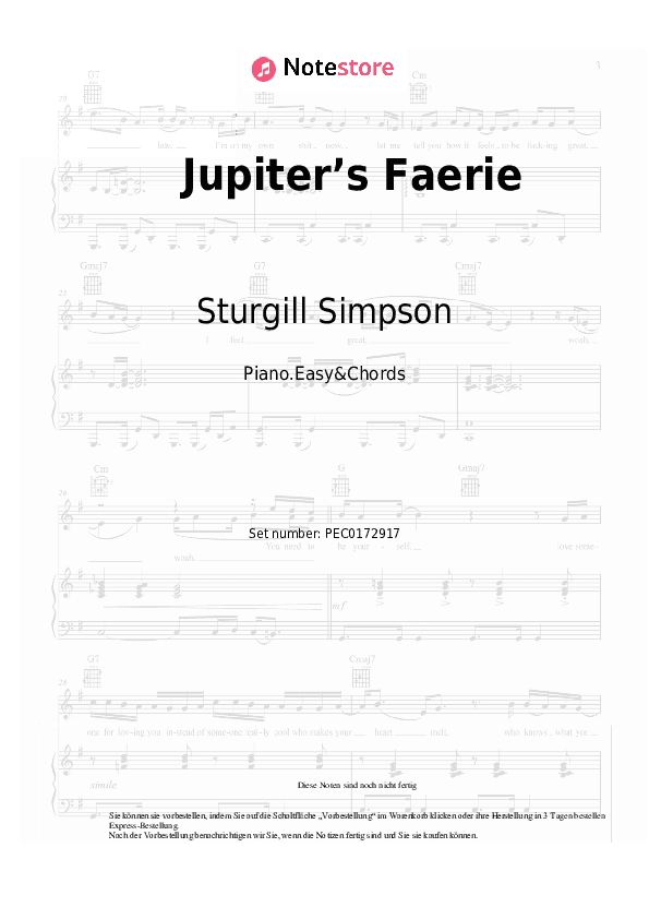 Einfache Noten und Akkorde Sturgill Simpson - Jupiter’s Faerie - Klavier.Einfach&Akkorde