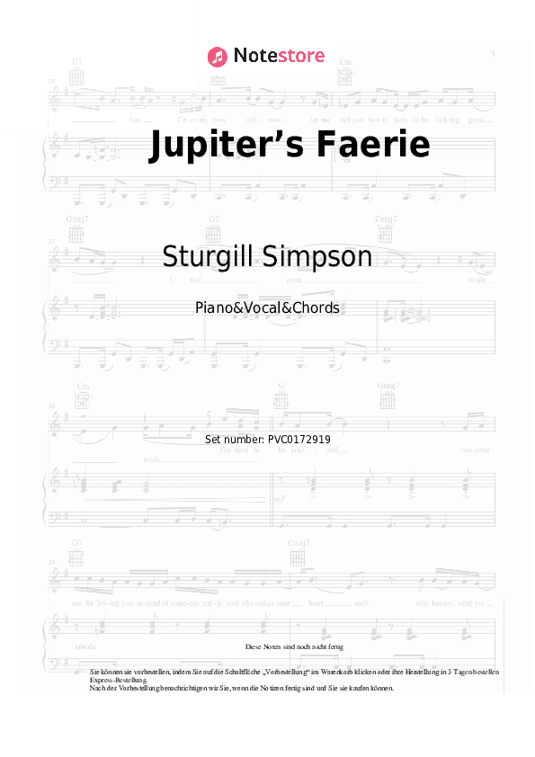 Noten und Akkorde Sturgill Simpson - Jupiter’s Faerie - Klavier&Gesang&Akkorde