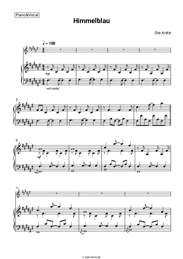 Noten mit Gesang Die Arzte - Himmelblau - Klavier&Gesang