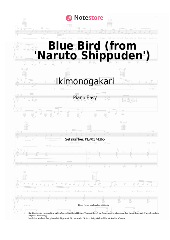 Einfache Noten Ikimonogakari - Blue Bird (from 'Naruto Shippuden') - Klavier.Einfach