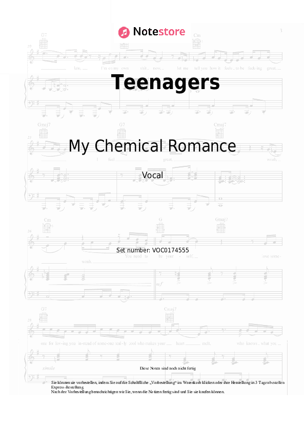 Noten My Chemical Romance - Teenagers - Gesang
