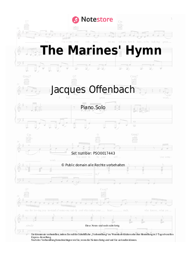 Noten Jacques Offenbach - The Marines' Hymn - Klavier.Solo
