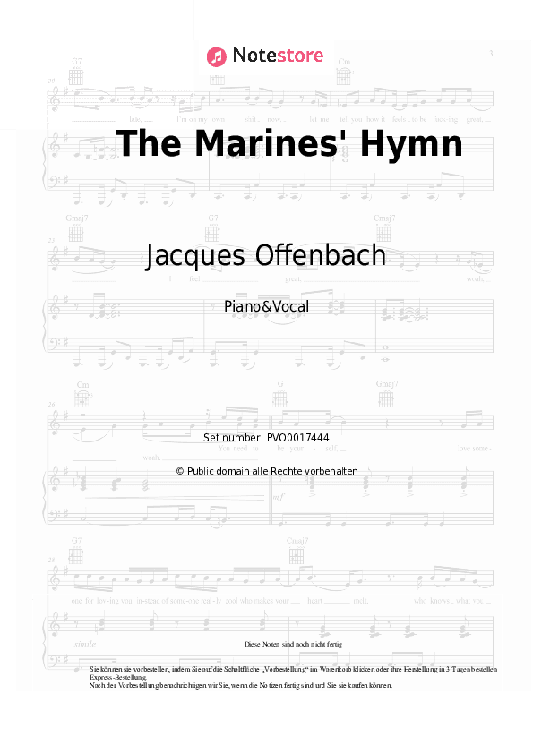 Noten mit Gesang Jacques Offenbach - The Marines' Hymn - Klavier&Gesang