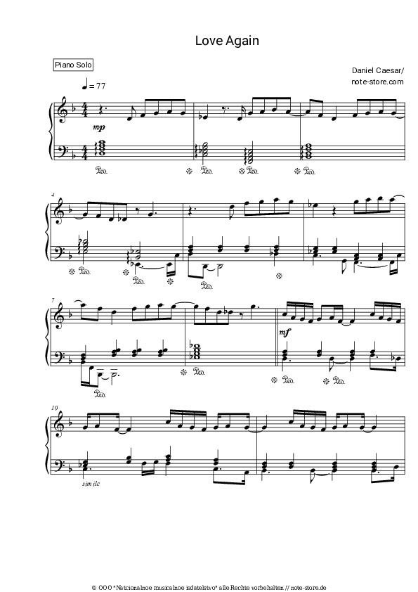 Noten Daniel Caesar, Brandy - Love Again - Klavier.Solo