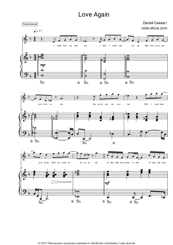 Noten mit Gesang Daniel Caesar, Brandy - Love Again - Klavier&Gesang