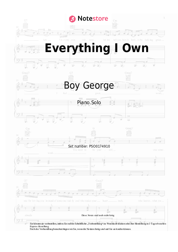 Noten Boy George - Everything I Own - Klavier.Solo