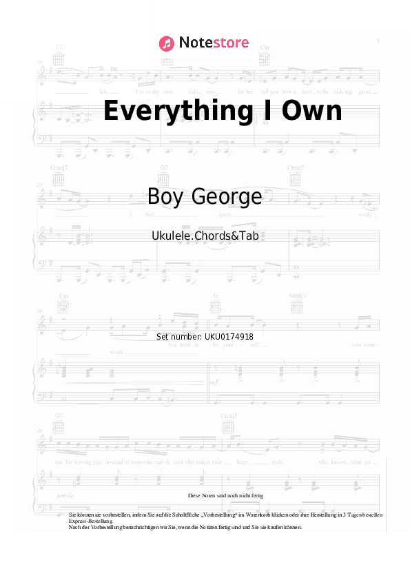 Noten Boy George - Everything I Own - Ukulele.Akkorde&Tabs