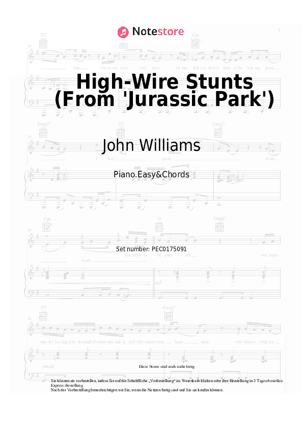 Einfache Noten und Akkorde John Williams - High-Wire Stunts (From 'Jurassic Park') - Klavier.Einfach&Akkorde