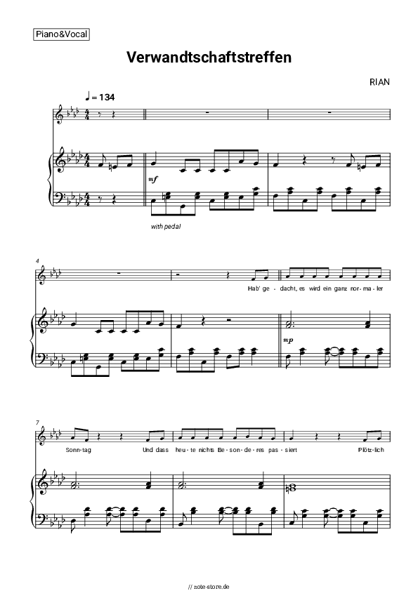 Noten mit Gesang RIAN - Verwandtschaftstreffen - Klavier&Gesang