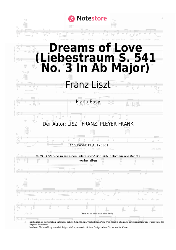 Einfache Noten Franz Liszt - Dreams of Love (Liebestraum S. 541 No. 3 In Ab Major) - Klavier.Einfach