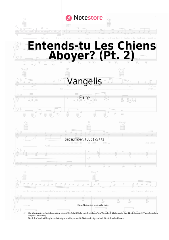 Noten Vangelis - Entends-tu Les Chiens Aboyer? (Pt. 2) - Flöte