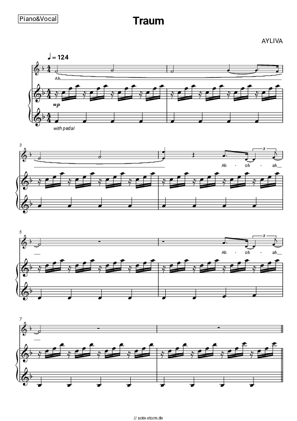 Noten mit Gesang AYLIVA - Traum - Klavier&Gesang