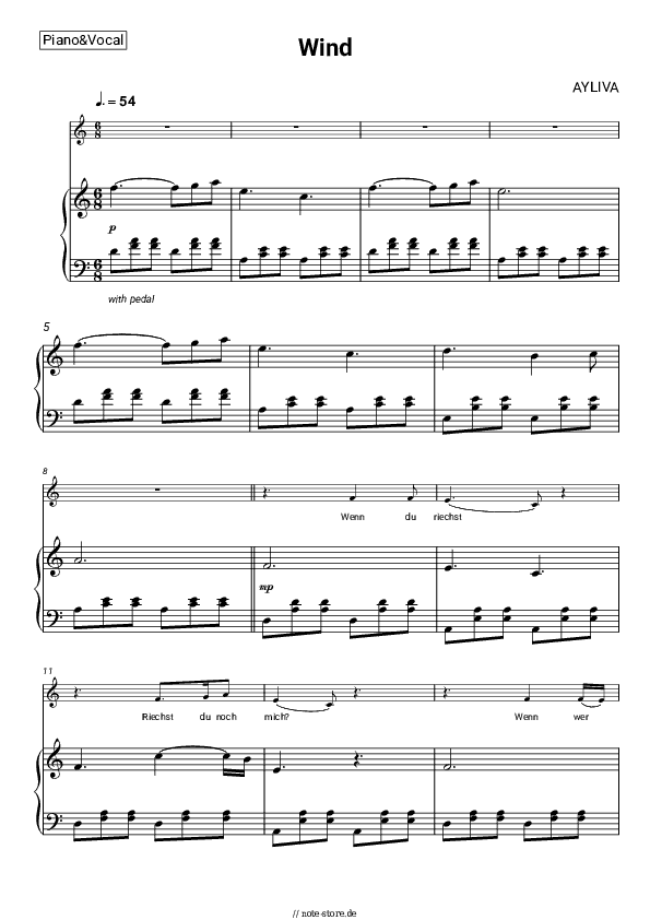 Noten mit Gesang AYLIVA - Wind - Klavier&Gesang