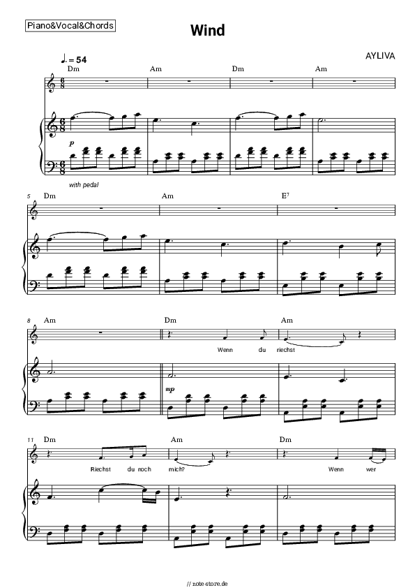 Noten und Akkorde AYLIVA - Wind - Klavier&Gesang&Akkorde