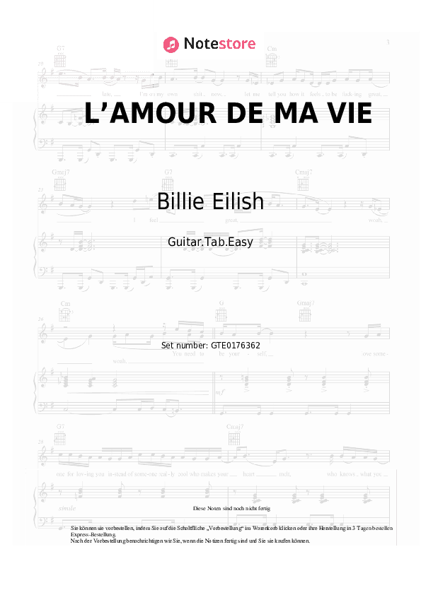 Einfache Tabs Billie Eilish - L’AMOUR DE MA VIE - Gitarre.Tabs.Easy