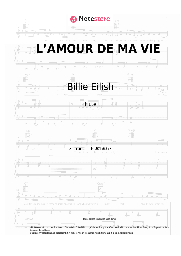 Noten Billie Eilish - L’AMOUR DE MA VIE - Flöte