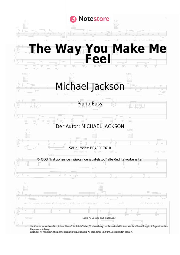 Einfache Noten Michael Jackson - The Way You Make Me Feel - Klavier.Einfach