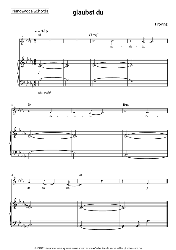 Noten und Akkorde Provinz - glaubst du - Klavier&Gesang&Akkorde