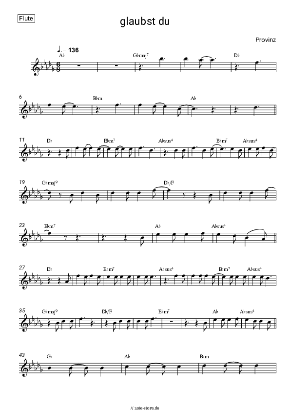 Noten Provinz - glaubst du - Flöte