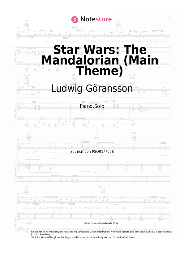 Noten Ludwig Göransson - Star Wars: The Mandalorian (Main Theme) - Klavier.Solo