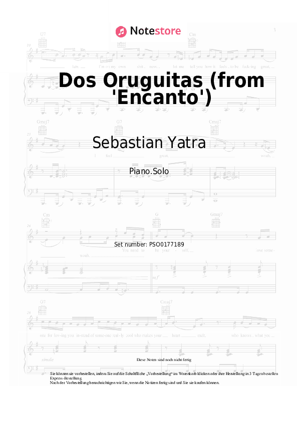 Noten Sebastian Yatra - Dos Oruguitas (from 'Encanto') - Klavier.Solo