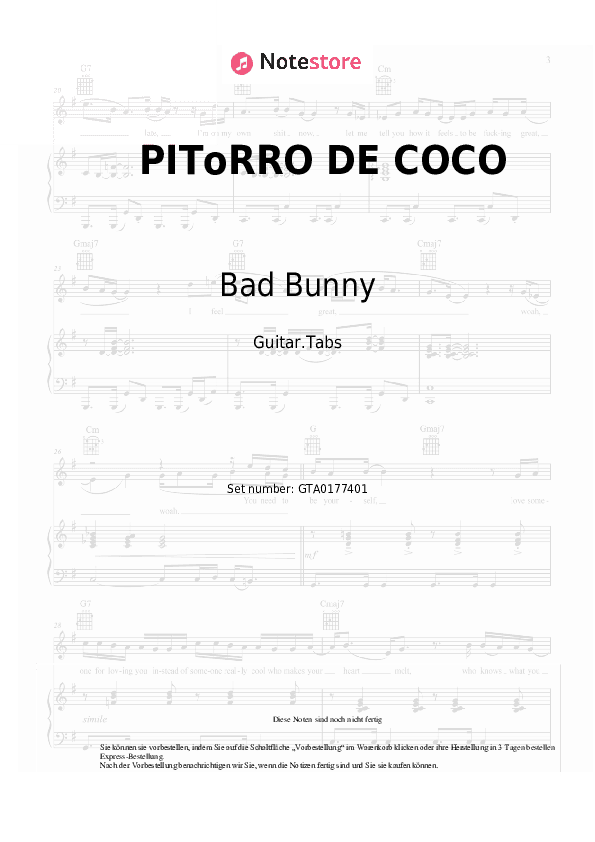 Tabs Bad Bunny - PIToRRO DE COCO - Gitarre.Tabs