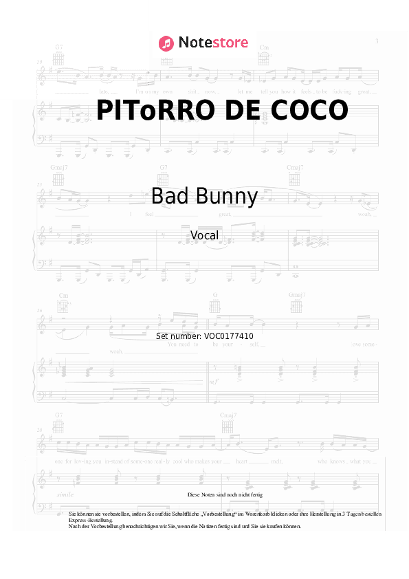 Noten Bad Bunny - PIToRRO DE COCO - Gesang