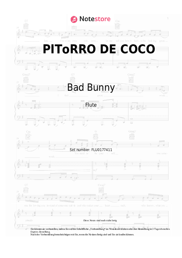 Noten Bad Bunny - PIToRRO DE COCO - Flöte