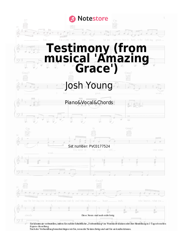 Noten und Akkorde Josh Young, Christopher Smith - Testimony (from musical 'Amazing Grace') - Klavier&Gesang&Akkorde