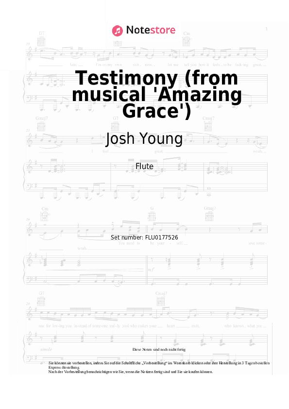 Noten Josh Young, Christopher Smith - Testimony (from musical 'Amazing Grace') - Flöte