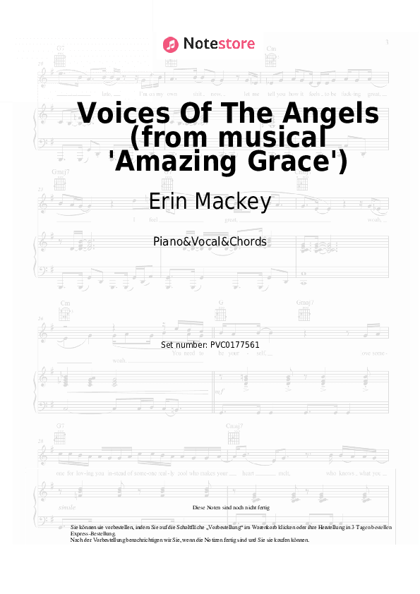 Noten und Akkorde Erin Mackey, Christopher Smith - Voices Of The Angels (from musical 'Amazing Grace') - Klavier&Gesang&Akkorde
