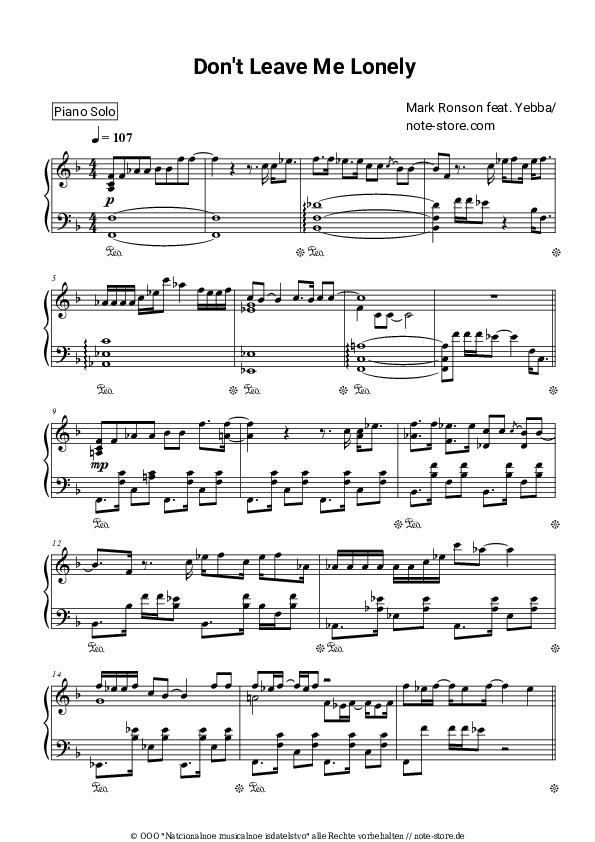 Noten Mark Ronson, YEBBA - Don't Leave Me Lonely - Klavier.Solo