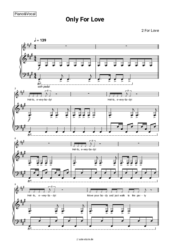 Noten mit Gesang 2 For Love - Only For Love (Short) - Klavier&Gesang