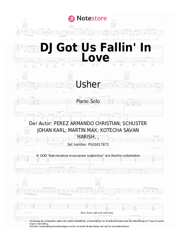 Noten Usher, Pitbull - DJ Got Us Fallin' In Love - Klavier.Solo