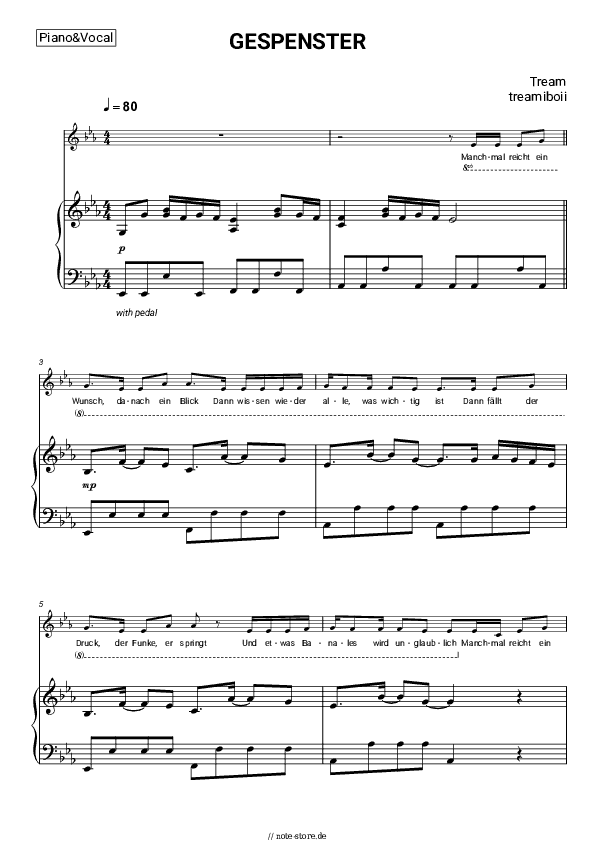 Noten mit Gesang Tream, treamiboii - GESPENSTER - Klavier&Gesang