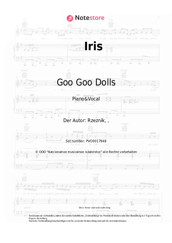 Noten mit Gesang Goo Goo Dolls - Iris - Klavier&Gesang