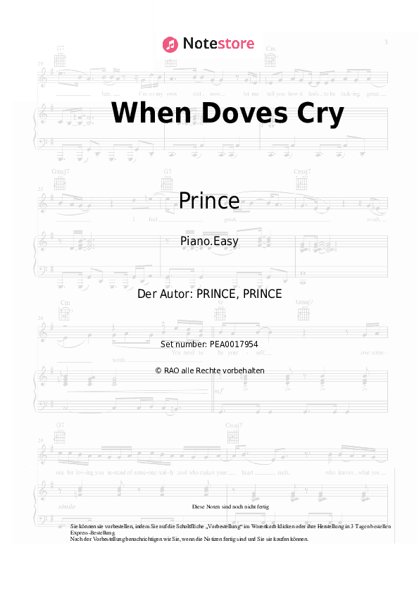 Einfache Noten Prince - When Doves Cry - Klavier.Einfach