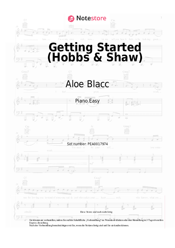 Einfache Noten Aloe Blacc - Getting Started (Hobbs & Shaw) - Klavier.Einfach