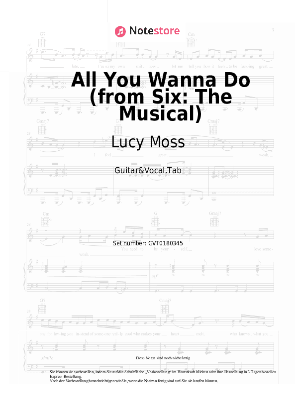 Akkorde und Gesang Lucy Moss, Toby Marlow - All You Wanna Do (from Six: The Musical) - Gitarre&Gesang.Tabs
