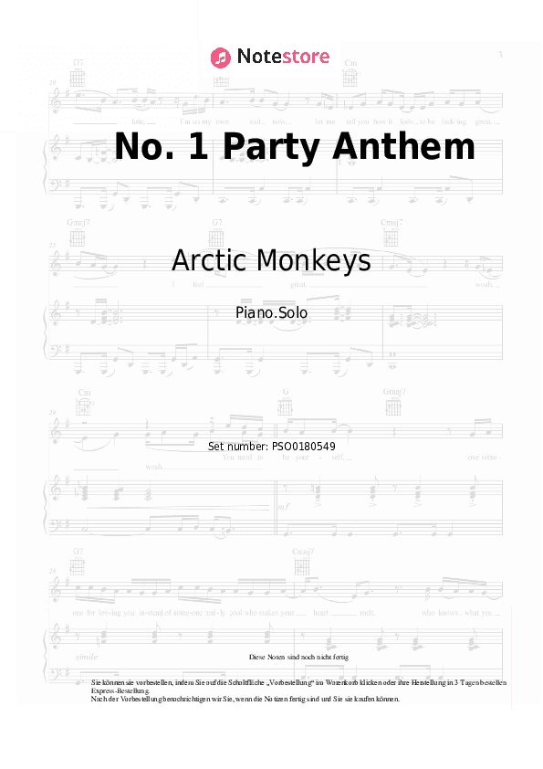 Noten Arctic Monkeys - No. 1 Party Anthem - Klavier.Solo