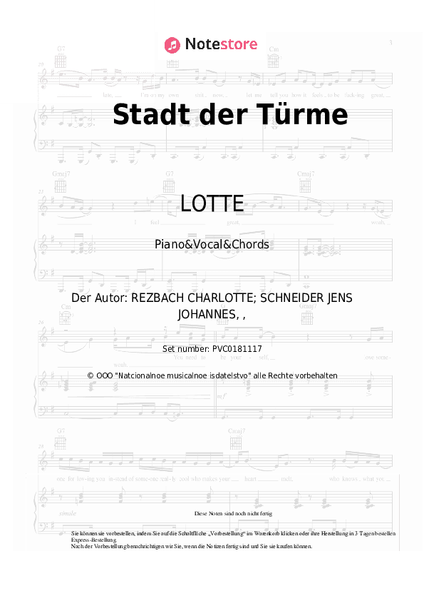 Noten und Akkorde LOTTE - Stadt der Türme - Klavier&Gesang&Akkorde