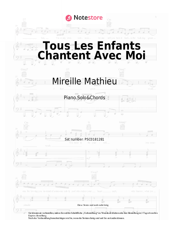 Noten und Akkorde Mireille Mathieu - Tous Les Enfants Chantent Avec Moi - Klavier.Solo&Akkorde