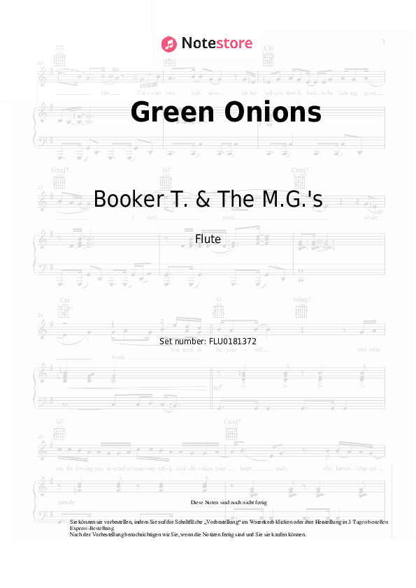 Noten Booker T. & The M.G.'s - Green Onions - Flöte