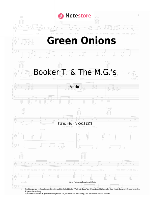 Noten Booker T. & The M.G.'s - Green Onions - Violine